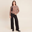 Pull col rond manches longues strass marron femme