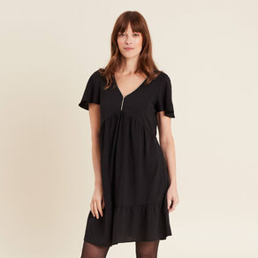 Robe évasée manches courtes noir femme