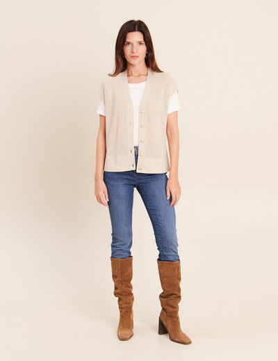 Gilet col v couleur or femme