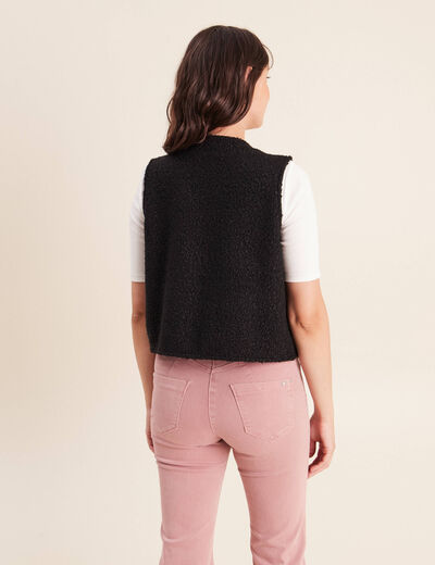 Gilet sans manches bouclette poches noir femme