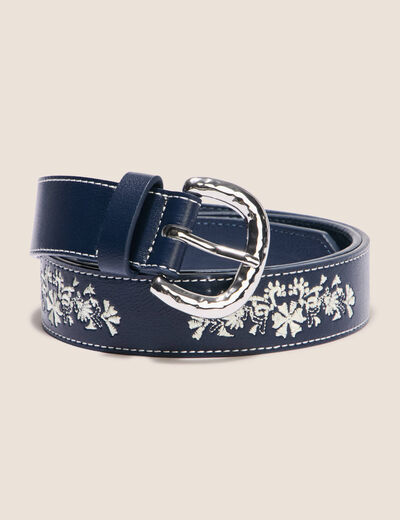 Ceinture large avec broderie bleu foncé femme