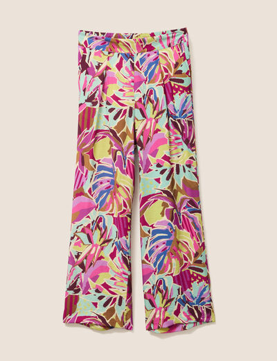 Pantalon large taille haute mauve femme