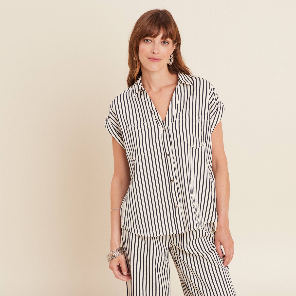 Chemise ample manches courtes bleu foncé femme