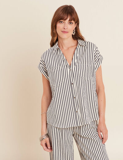 Chemise ample manches courtes bleu foncé femme