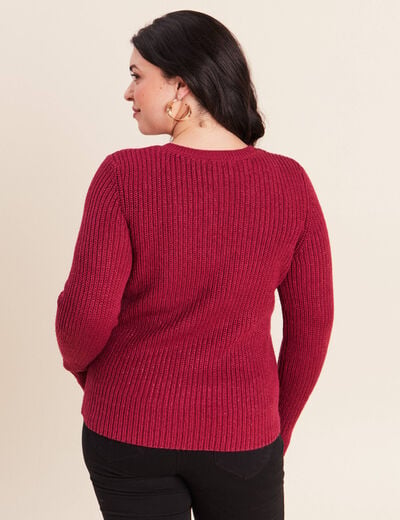 Pull manches longues rouge fonc&eacute; femme