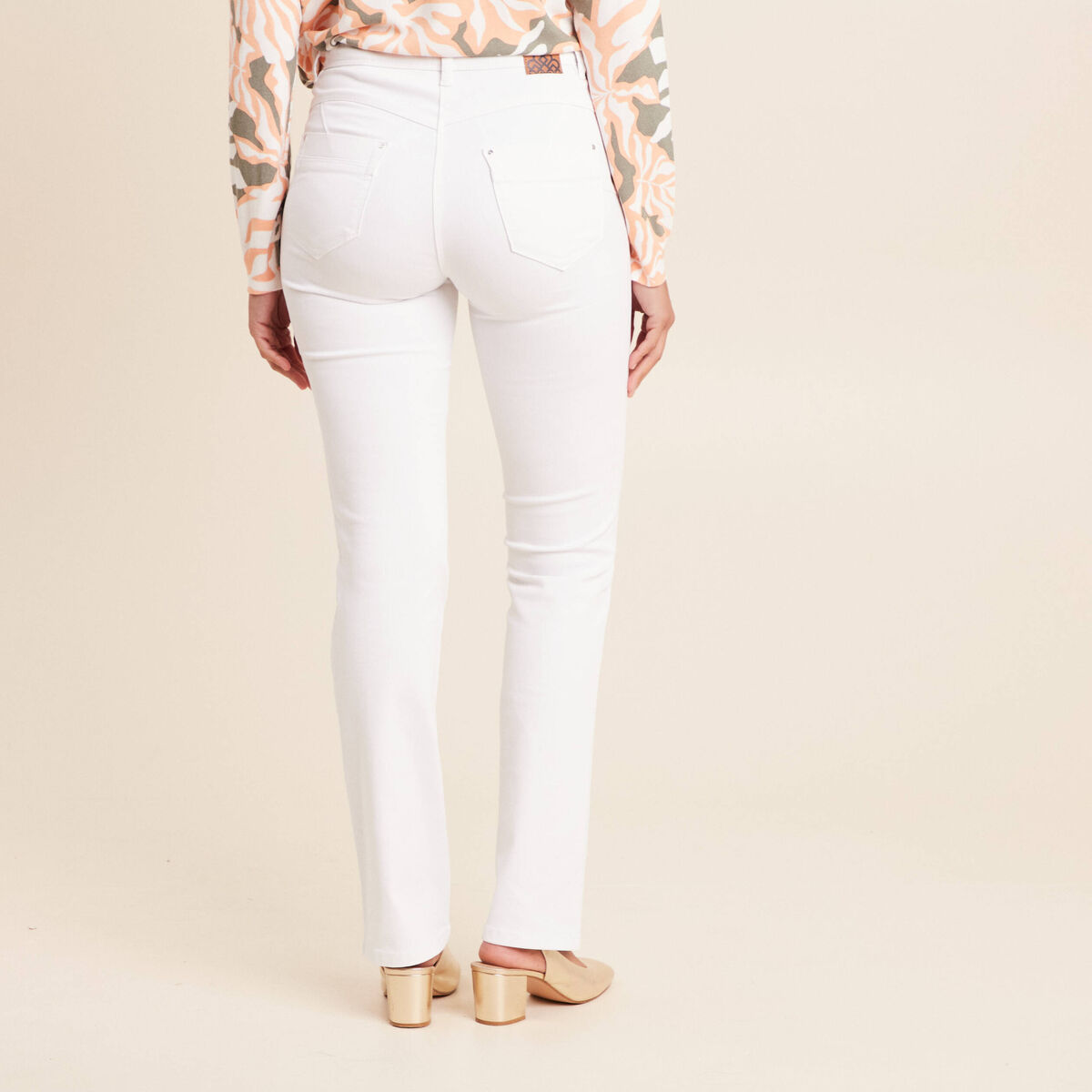 Jean coupe droite taille haute blanc femme