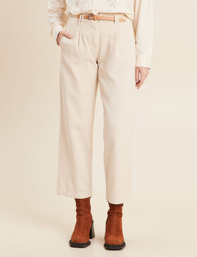 Pantalon large 7/8ème à pinces ivoire femme