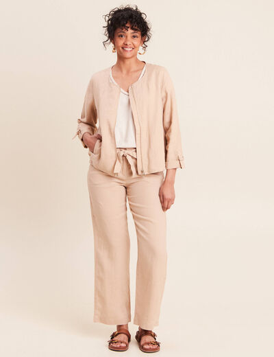 Veste bas resserr&eacute; aspect lin sable femme