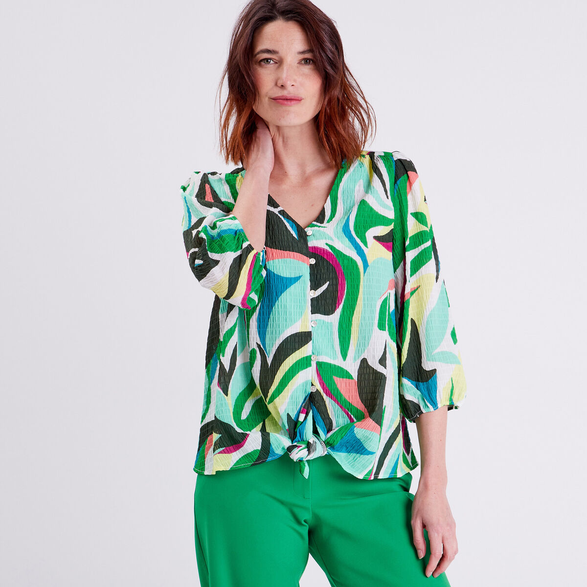Chemise manches 3/4 bleu femme