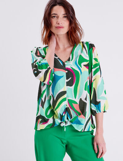 Chemise manches 3/4 bleu femme