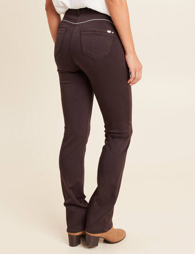 Pantalon droit taille haute marron fonc&eacute; femme