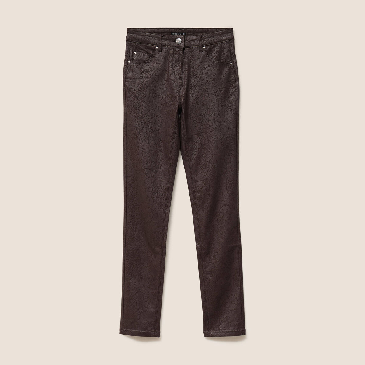 Pantalon coupe ajust&eacute;e enduit marron femme
