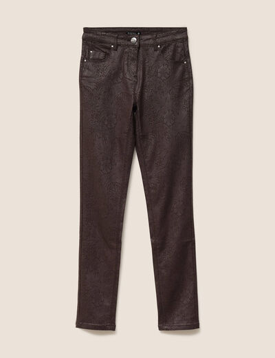 Pantalon coupe ajust&eacute;e enduit marron femme