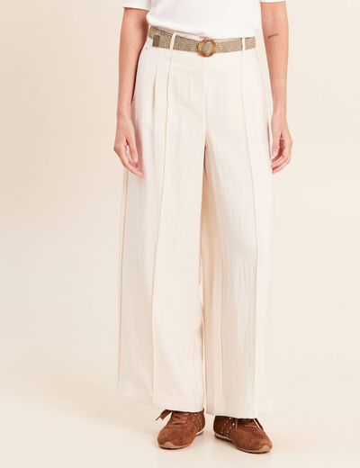 Pantalon large avec ceinture amovible ivoire femme