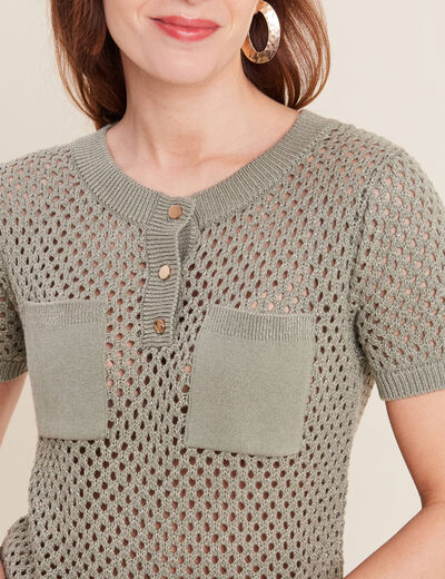 Pull manches courtes ajouré vert clair femme