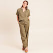 Chemise ample manches courtes aspect lin vert kaki femme