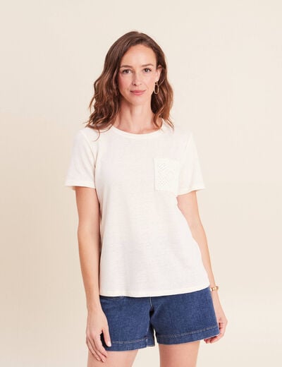 T-shirt col rond manches courtes ecru femme
