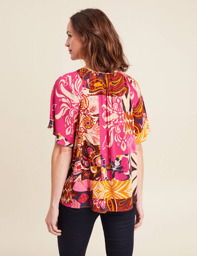 blouse ample crêpe col tunisien rose femme
