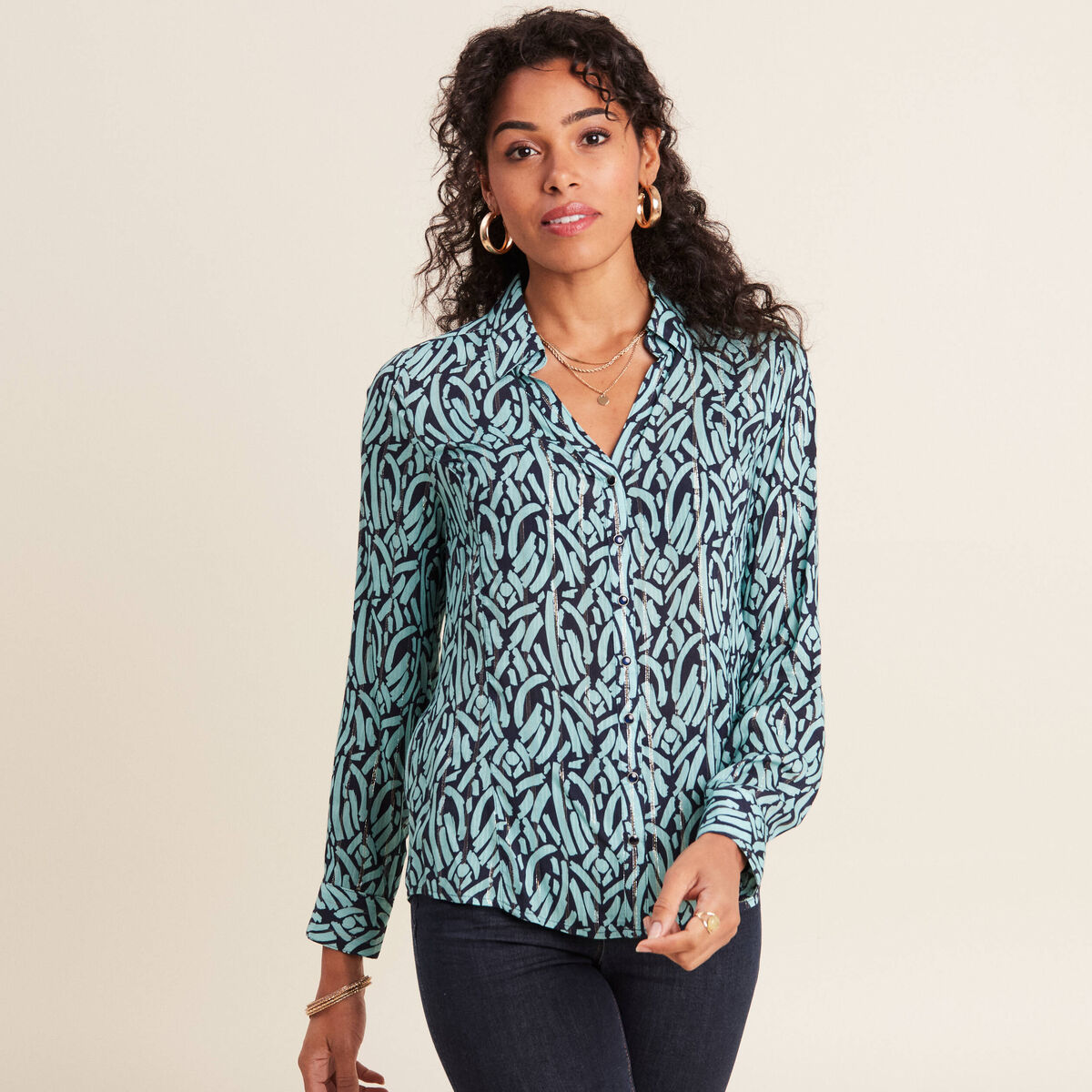 Chemise manches longues bleu ciel femme