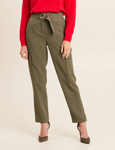 Pantalon chino poches rabats vert kaki femme