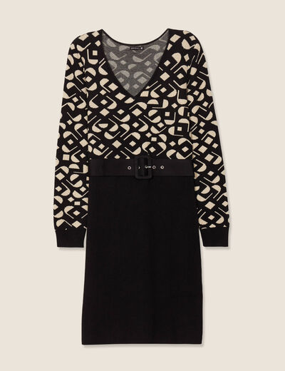 Robe tricot ajust&eacute;e 2-en-1 noir femme
