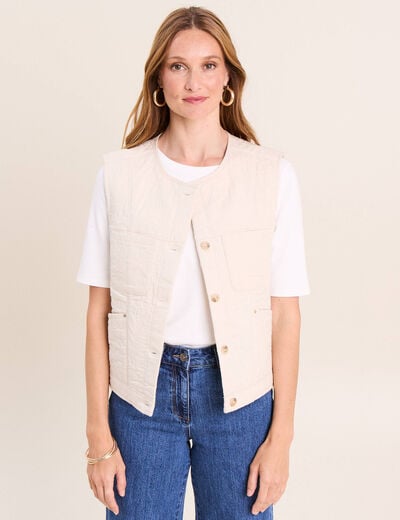 Gilet sans manches doubl&eacute; coton ecru femme