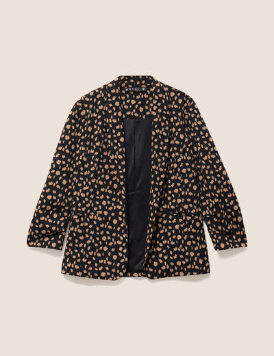 Blazer droit jacquard col tailleur noir femme