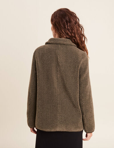 Manteau droit laine mouton vert kaki femme