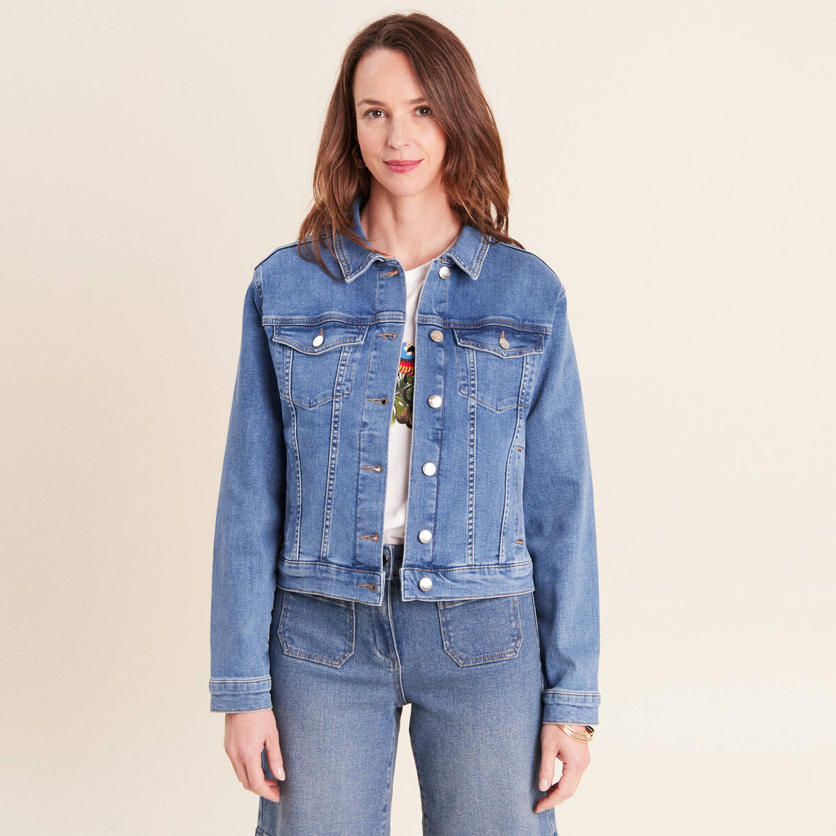 Veste cintr&eacute;e denim stone femme