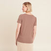 T-shirt manches courtes col en V marron cognac femme
