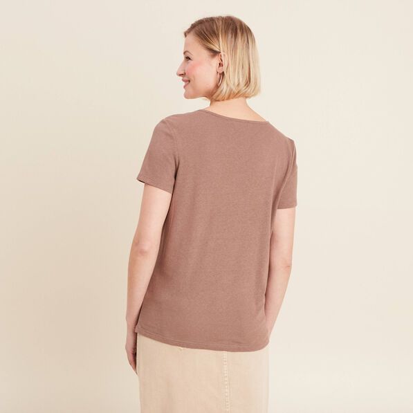 t shirt manches courtes col en v marron cognac femme T-shirt manches courtes col en V marron cognac femme