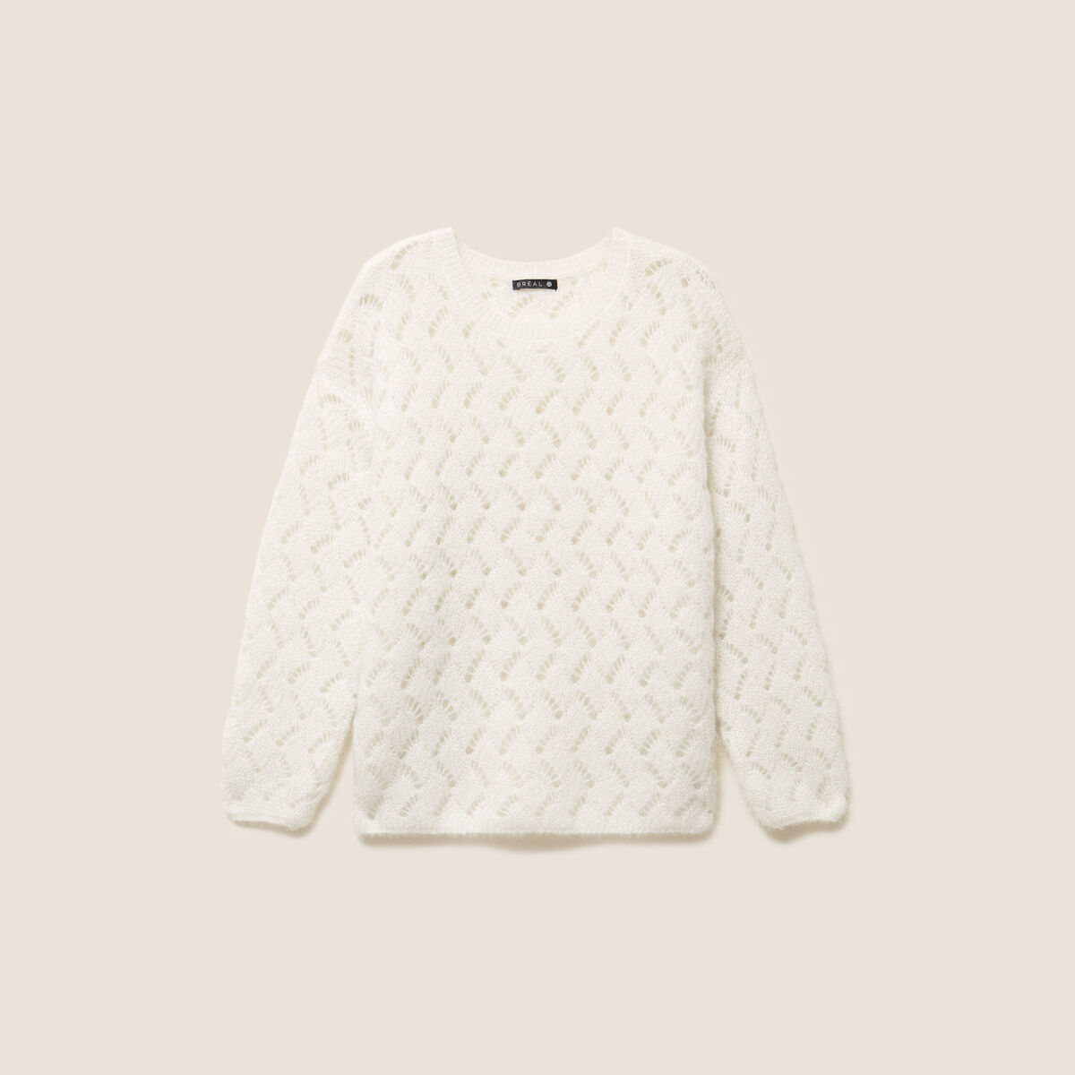 Pull manches longues ajour&eacute; ecru femme