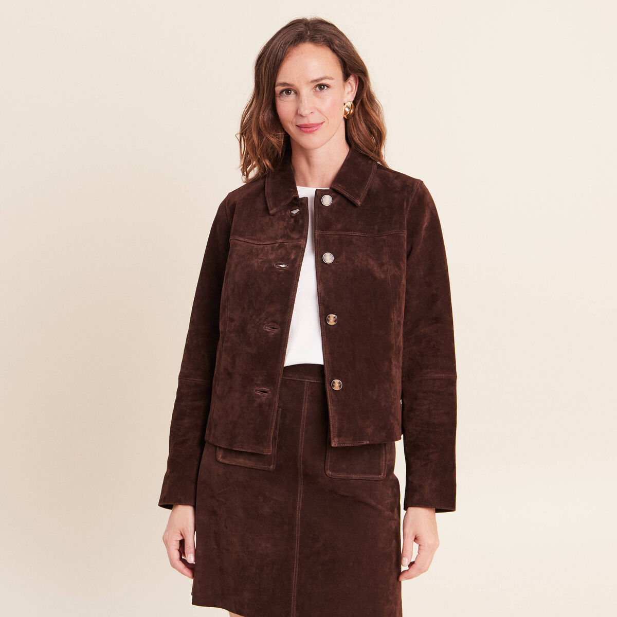 Veste doubl&eacute;e marron fonc&eacute; femme