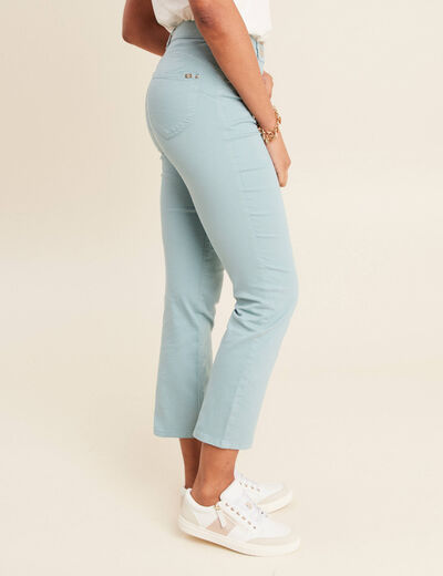 Pantalon droit taille haute 7/8ème bleu canard femme
