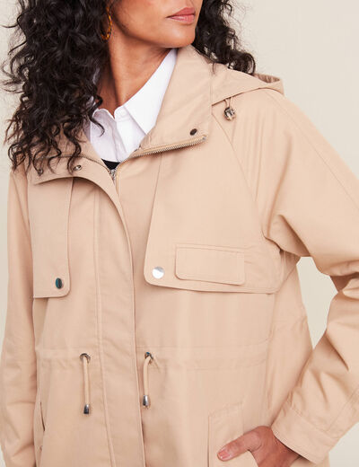 Parka déperlante cintrée à capuche beige femme