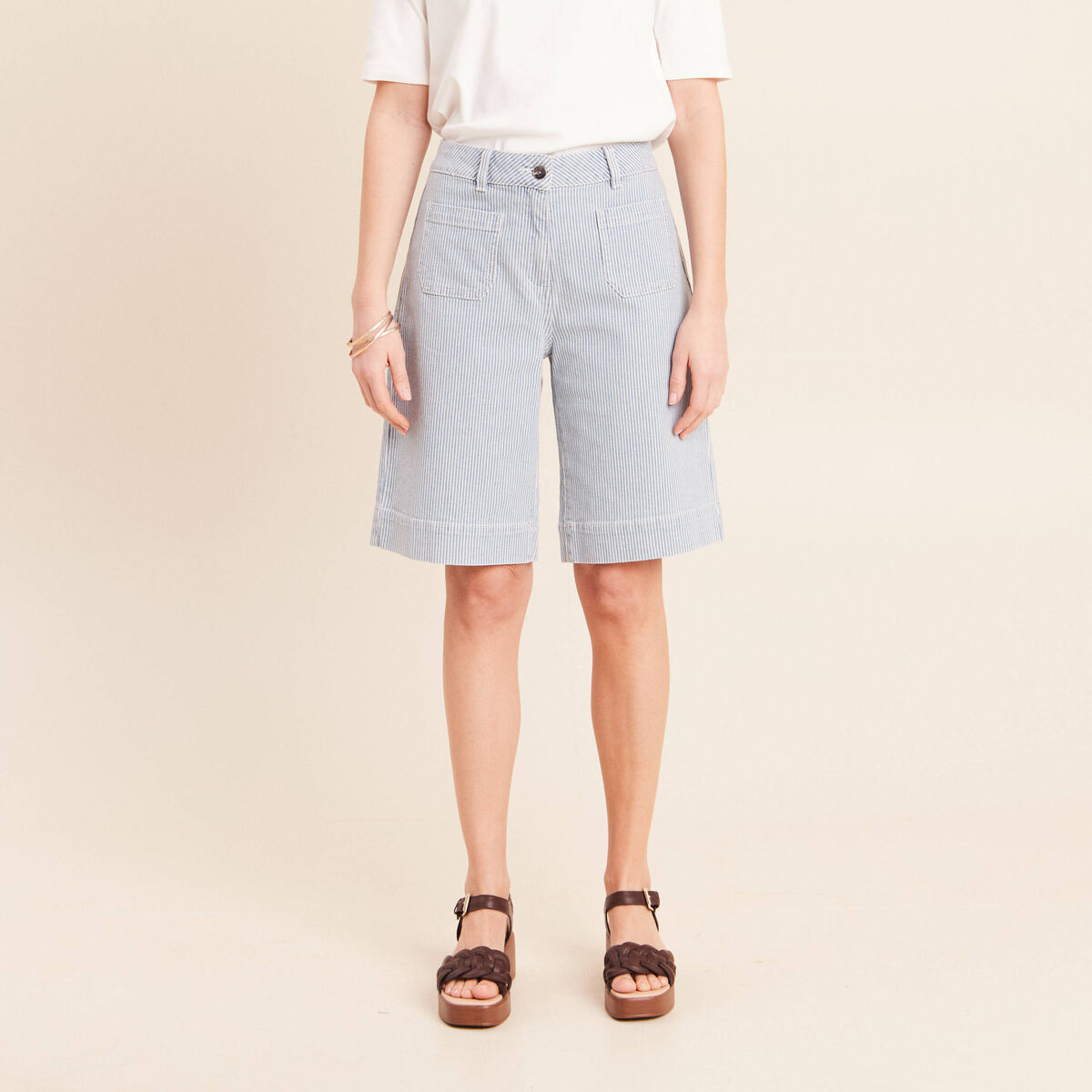 Bermuda casual taille haute bleu femme