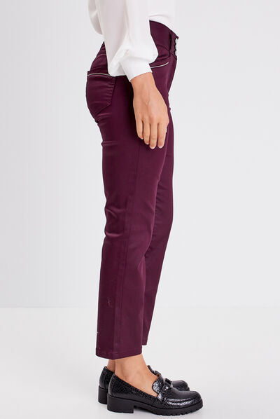 Pantalon droit prune femme