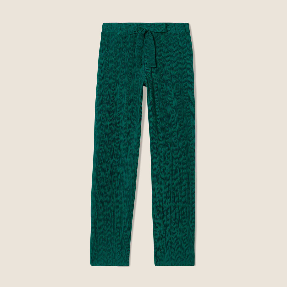 Pantalon large ceinturé vert femme