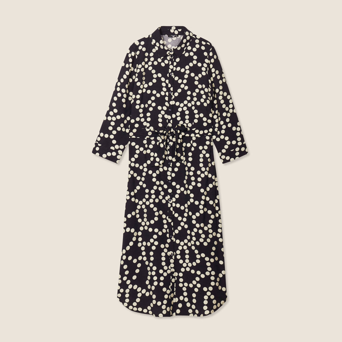 Robe longue évasée ceinturée noir femme