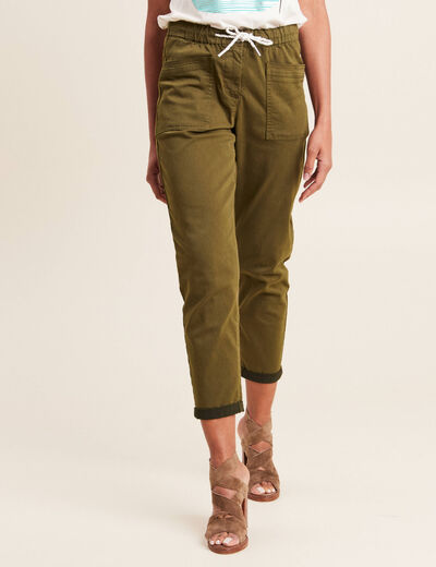 Pantalon coupe droite à coulisse vert olive femme