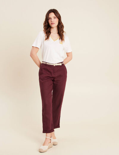 Pantalon flou ceinturé prune femme