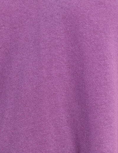 T-shirt col v manches courtes aspect lin violet femme