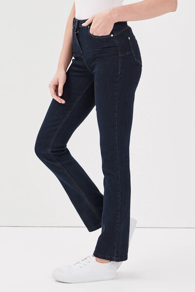 Jeans droit taille haute denim brut femme