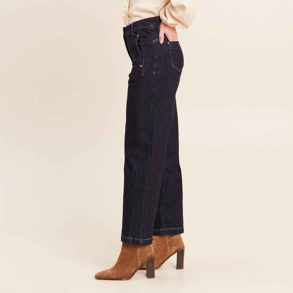 Jean droit taille haute 7/8&egrave;me denim brut femme