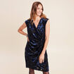 Robe portefeuille d&eacute;tails velours noir femme