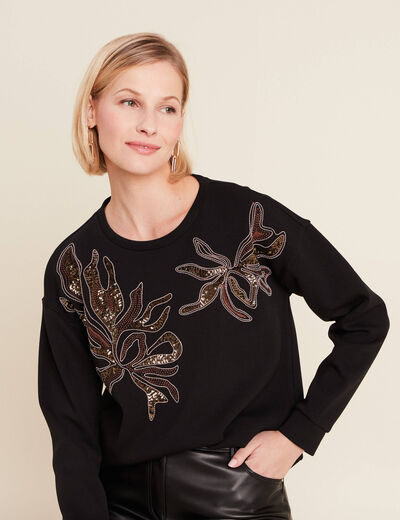 Sweat manches longues sequins noir femme