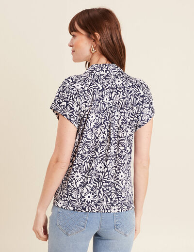 Blouse manches courtes nouée bleu femme