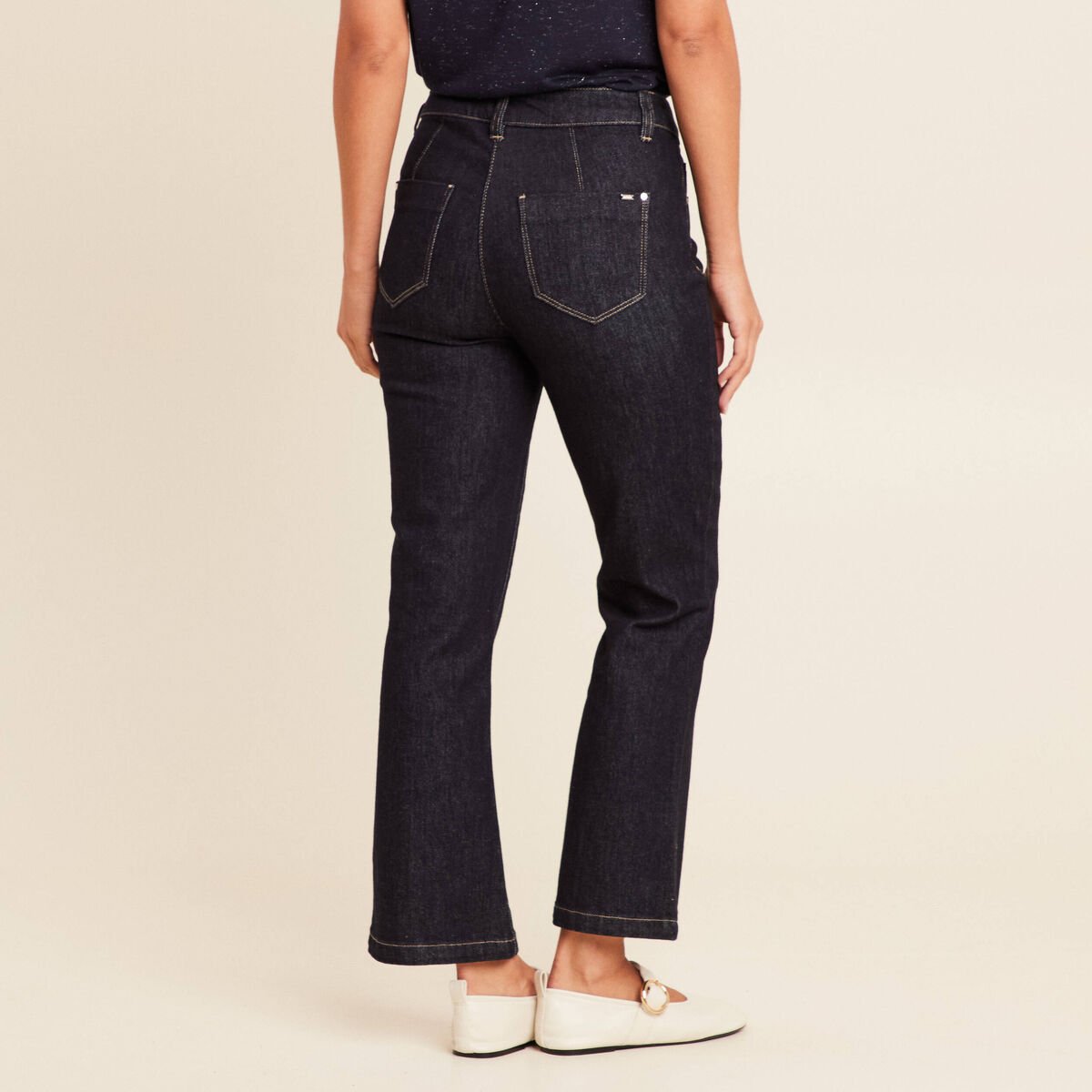pantalon bootcut 7/8ème taille haute denim brut femme