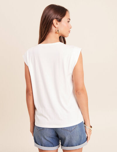 T-shirt col rond sans manches ecru femme
