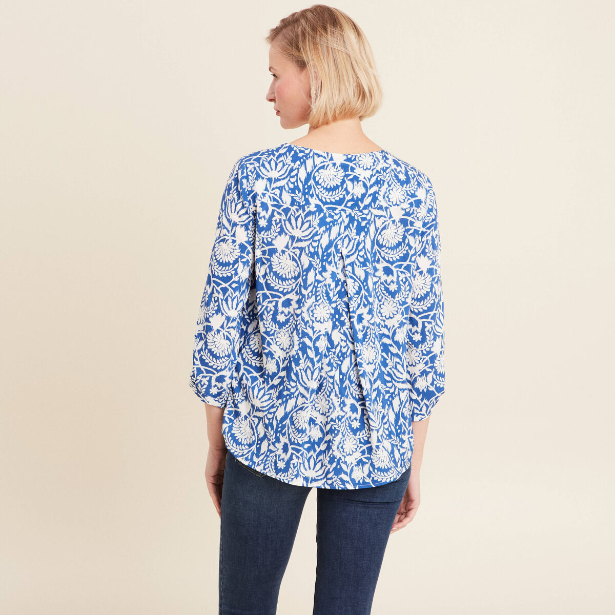 Blouse manches 3/4 bleu femme